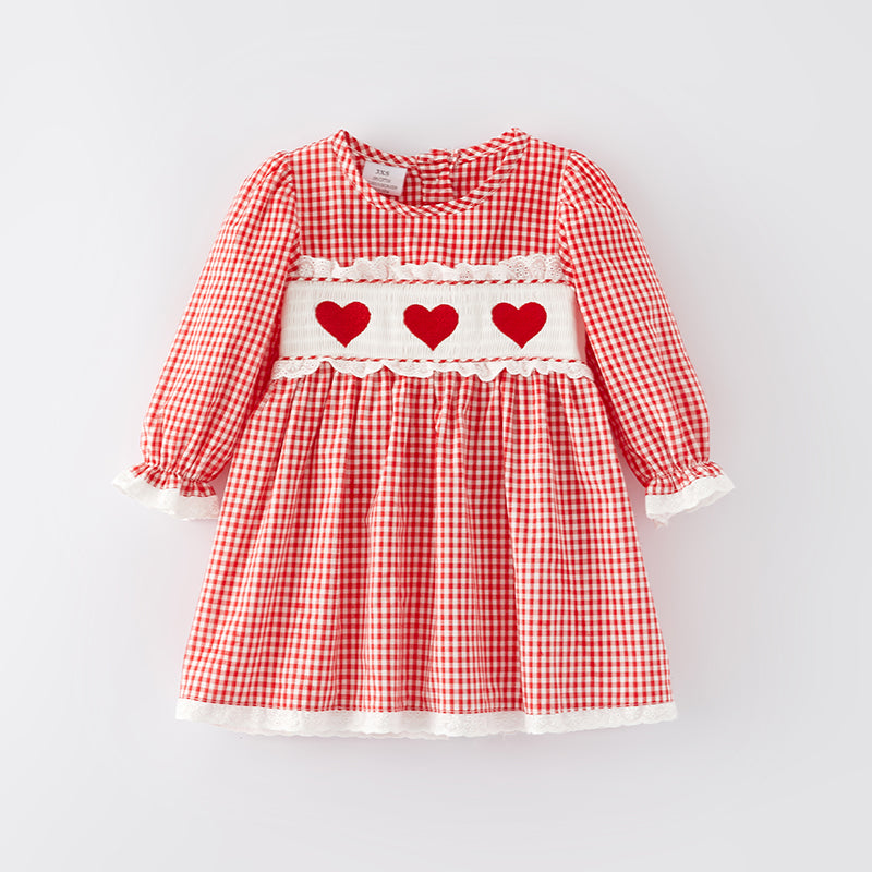 （In Stock E10-1-1）One Pack(10 Pieces total) Sale Girls Valentine's Day Embroidery Smocked Dress