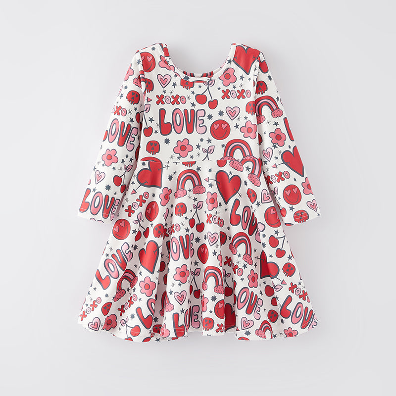 （In Stock E10-1-1）One Pack(8 Pieces total) Sale Girls Valentine's Day Print Dress