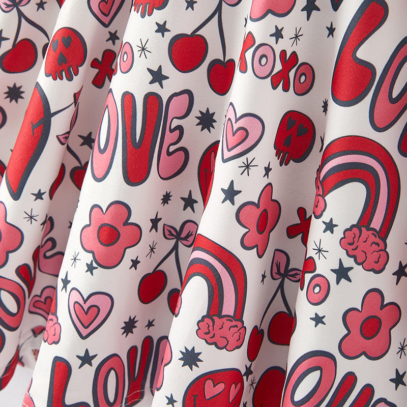 （In Stock E10-1-1）One Pack(8 Pieces total) Sale Girls Valentine's Day Print Dress