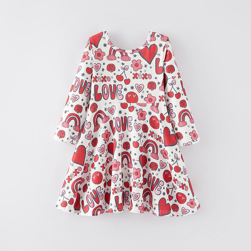 （In Stock E10-1-1）One Pack(8 Pieces total) Sale Girls Valentine's Day Print Dress