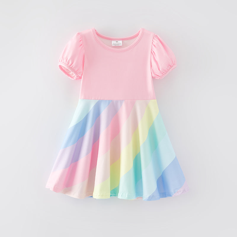 （In Stock E5-3-3）Girls Easter Rainbow Print Dress