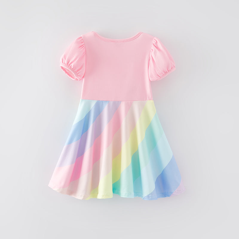 （In Stock E5-3-3）Girls Easter Rainbow Print Dress