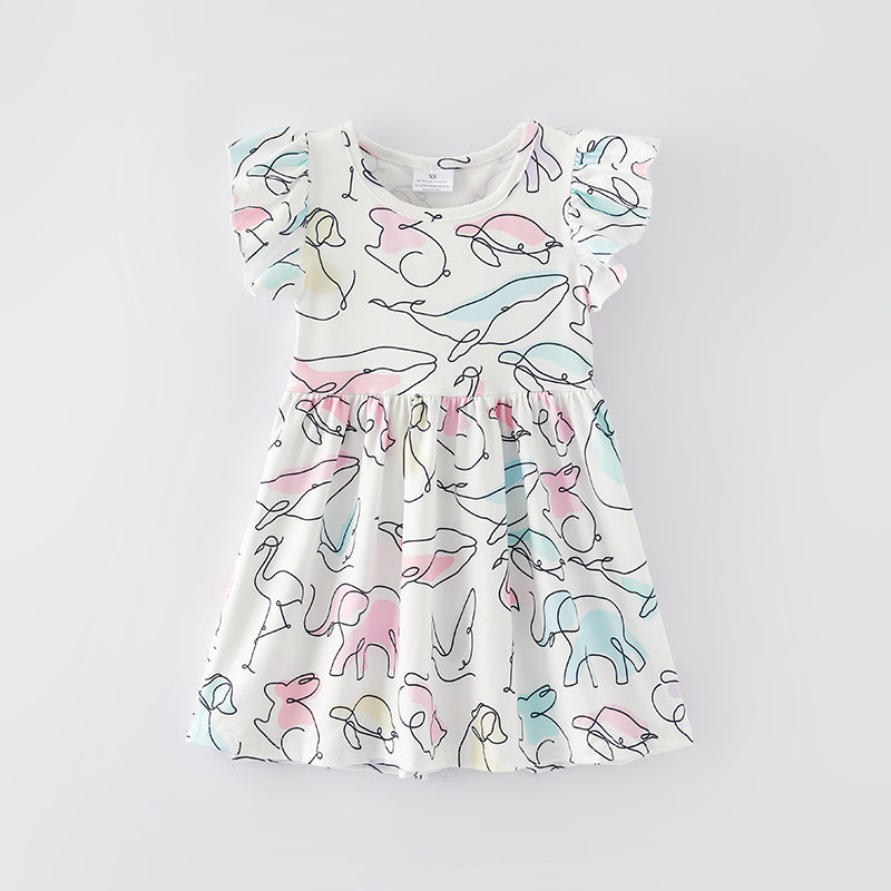 （In Stock L10-1-1）Girls Spring and Summer Animals Print Dress