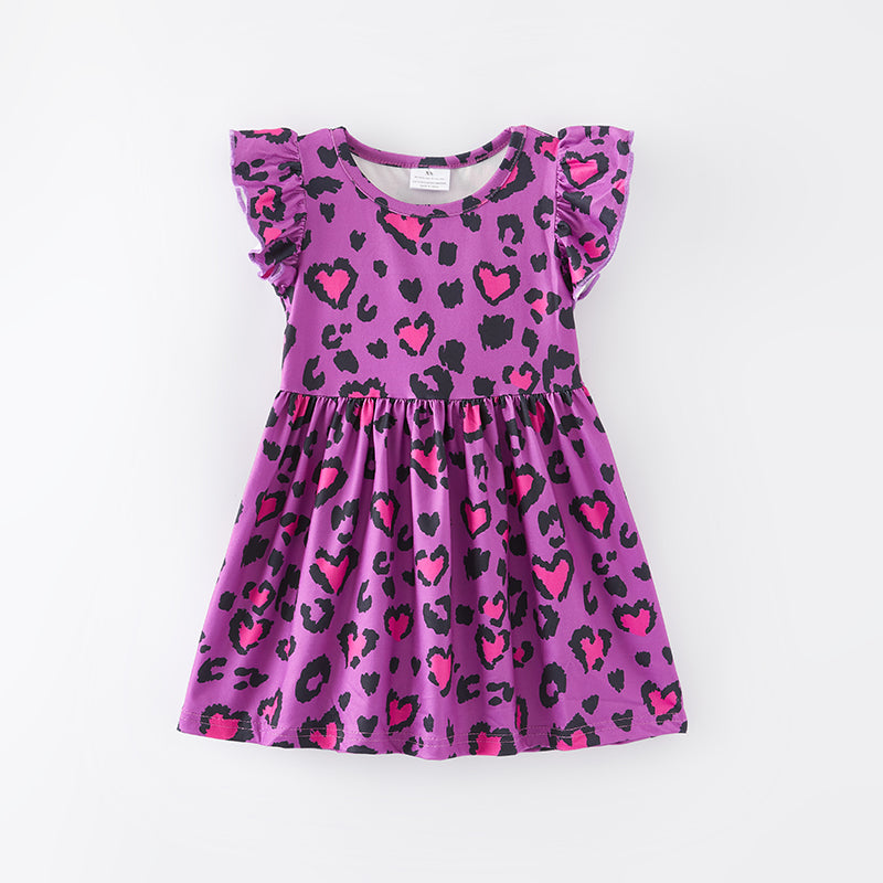 （In Stock L10-1-3）Girls Spring and Summer Purple Leopard Print Dress