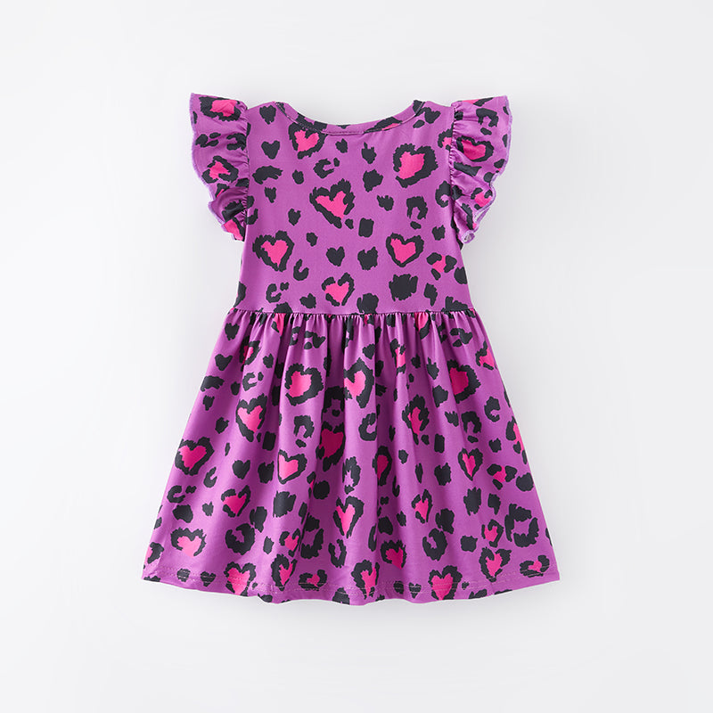 （In Stock L10-1-3）Girls Spring and Summer Purple Leopard Print Dress