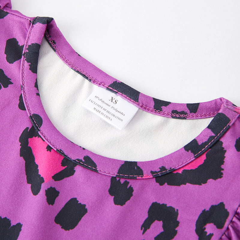 （In Stock L10-1-3）Girls Spring and Summer Purple Leopard Print Dress