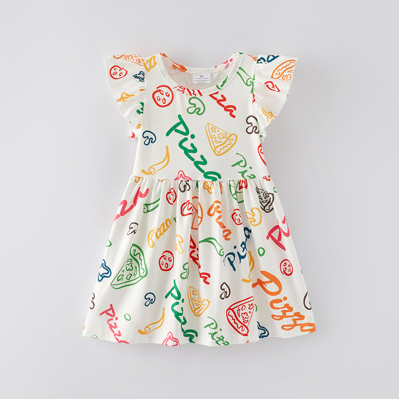 （In Stock L10-1-2）Girls Spring and Summer Pizza Print Dress