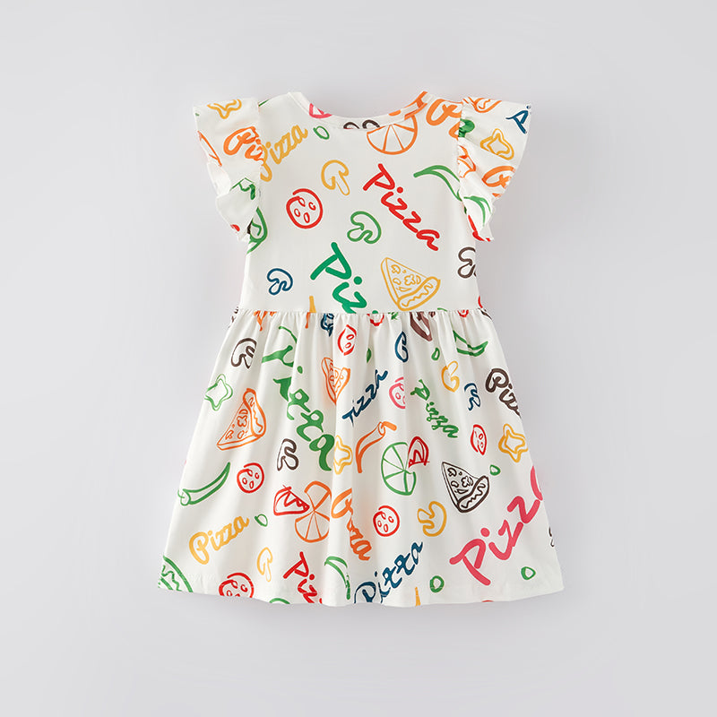 （In Stock L10-1-2）Girls Spring and Summer Pizza Print Dress