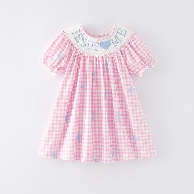 （In Stock A6-7-2）Girls Easter Embroidery Smocked Dress