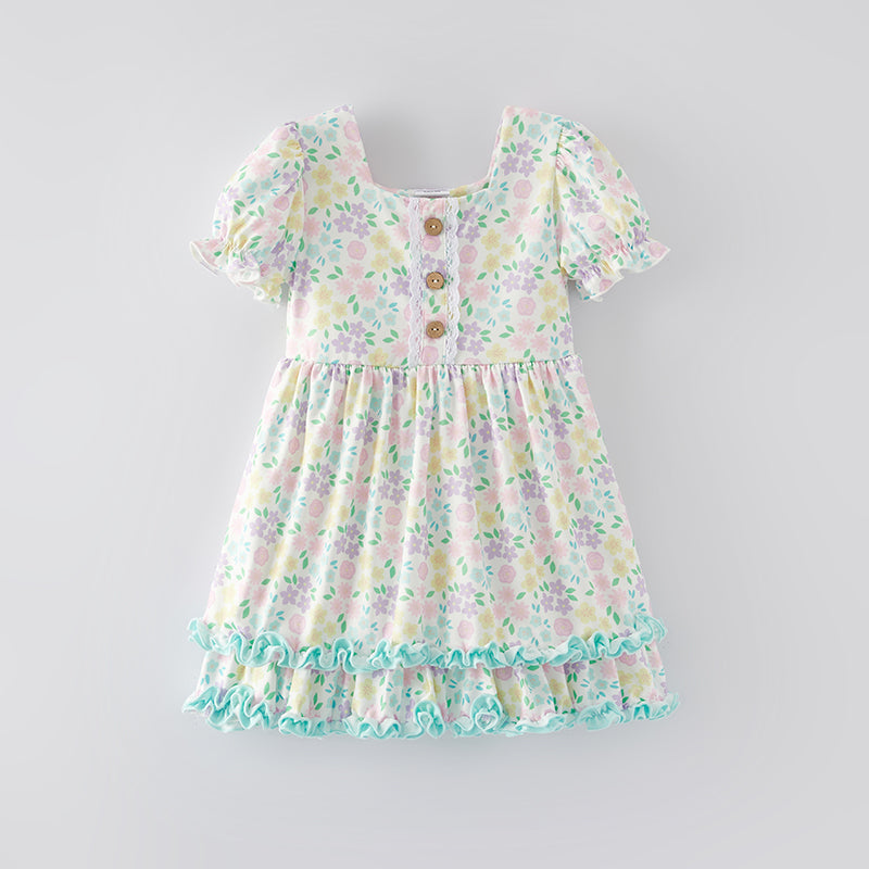 （In Stock A6-6-1）Girls Easter Floral Print Dress