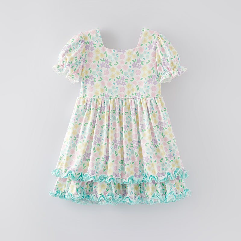 （In Stock A6-6-1）Girls Easter Floral Print Dress