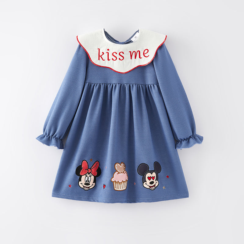 （In Stock E38-2-2）Girls Valentine's Day Cartoon Applique Dress