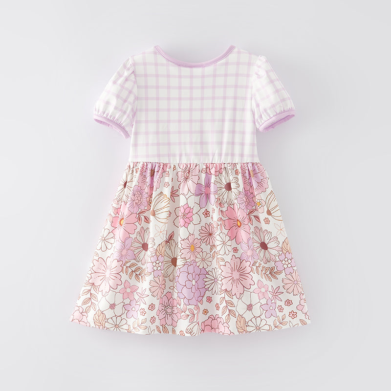 （In Stock E30-3-3）Girls Spring and Summer Pink Floral Print Dress