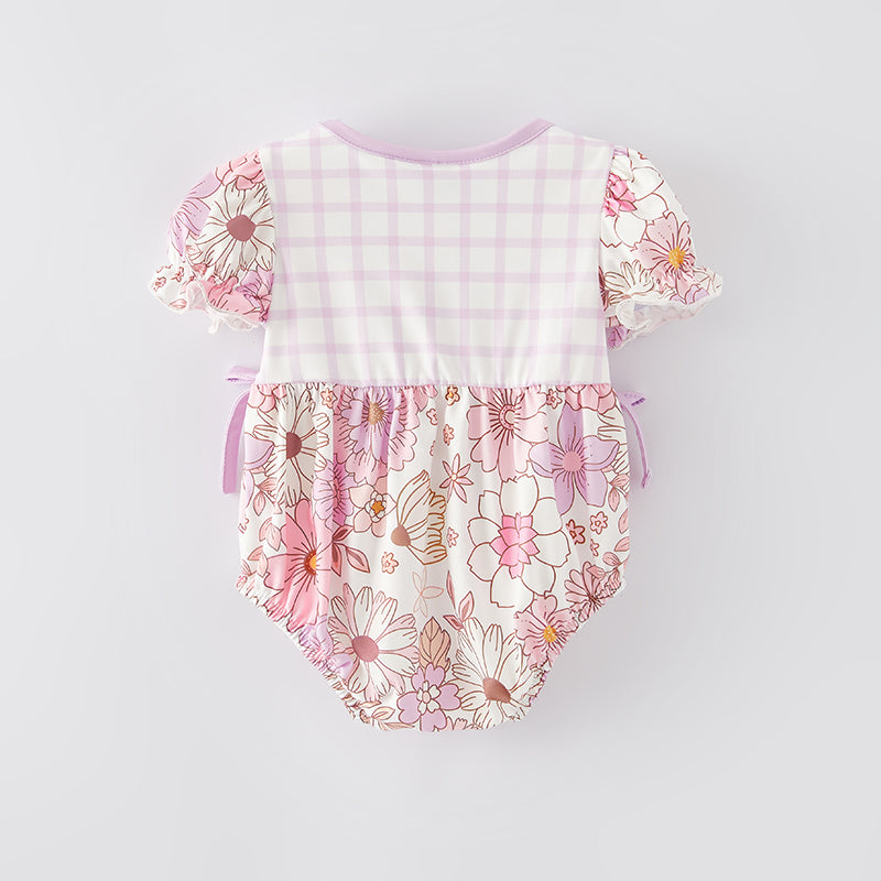 （In Stock E29-4-3）Baby Girls Spring and Summer Pink Floral Print Romper