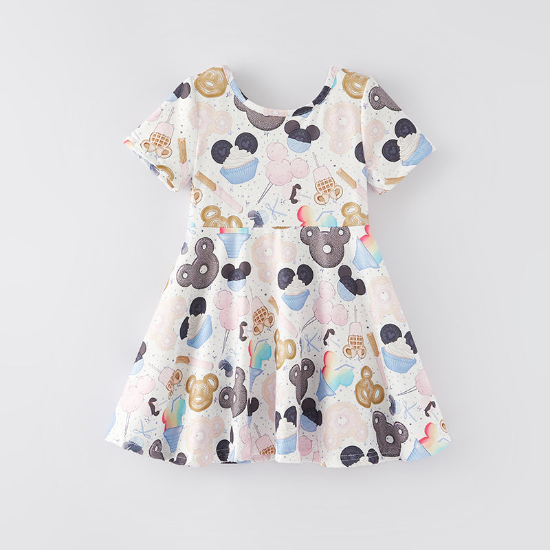 （In Stock Q9-2-2）Girls Spring and Summer Cartoon Character Print Dress