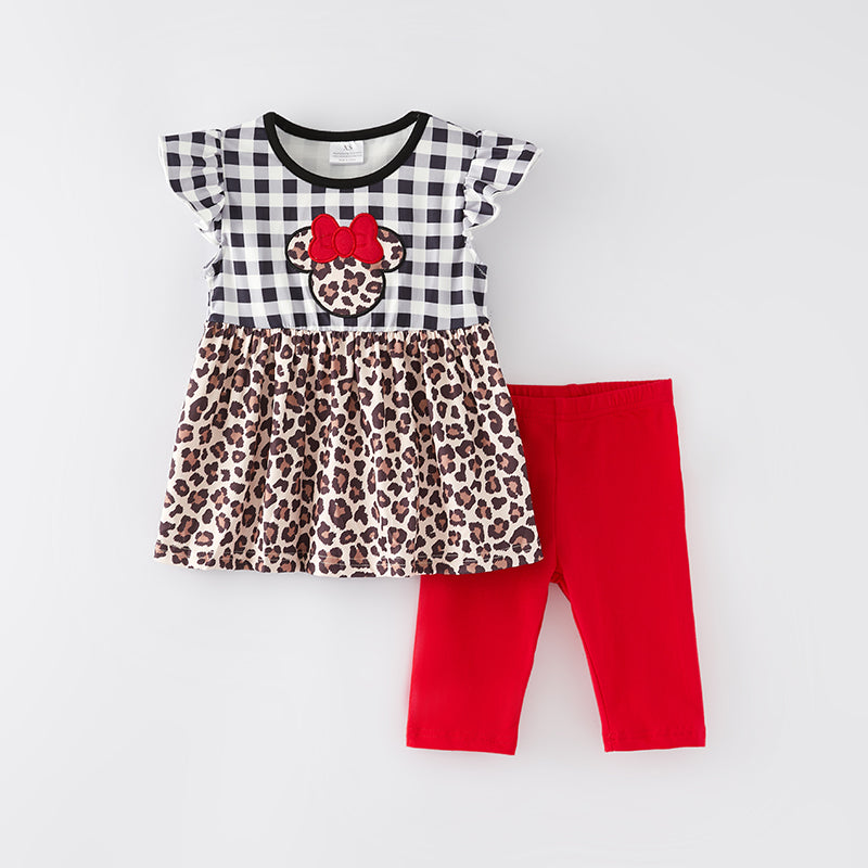 （In Stock Q9-3-1）Girls Spring and Summer Cartoon Applique Outfit Set