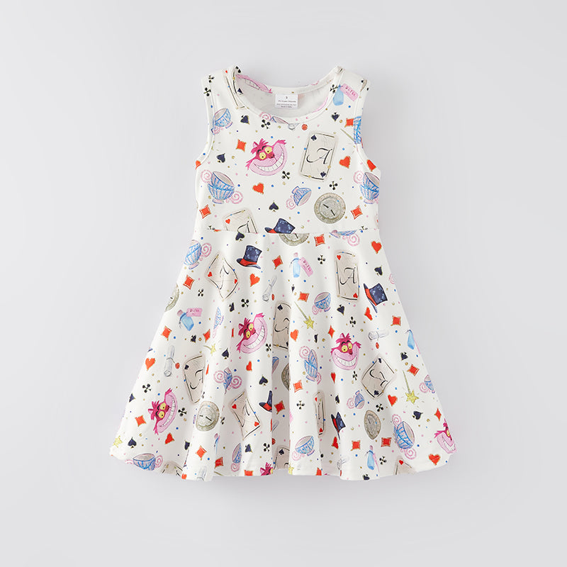 （In Stock Q9-5-2）Girls Spring and Summer Cartoon Print Sleeveless Dress