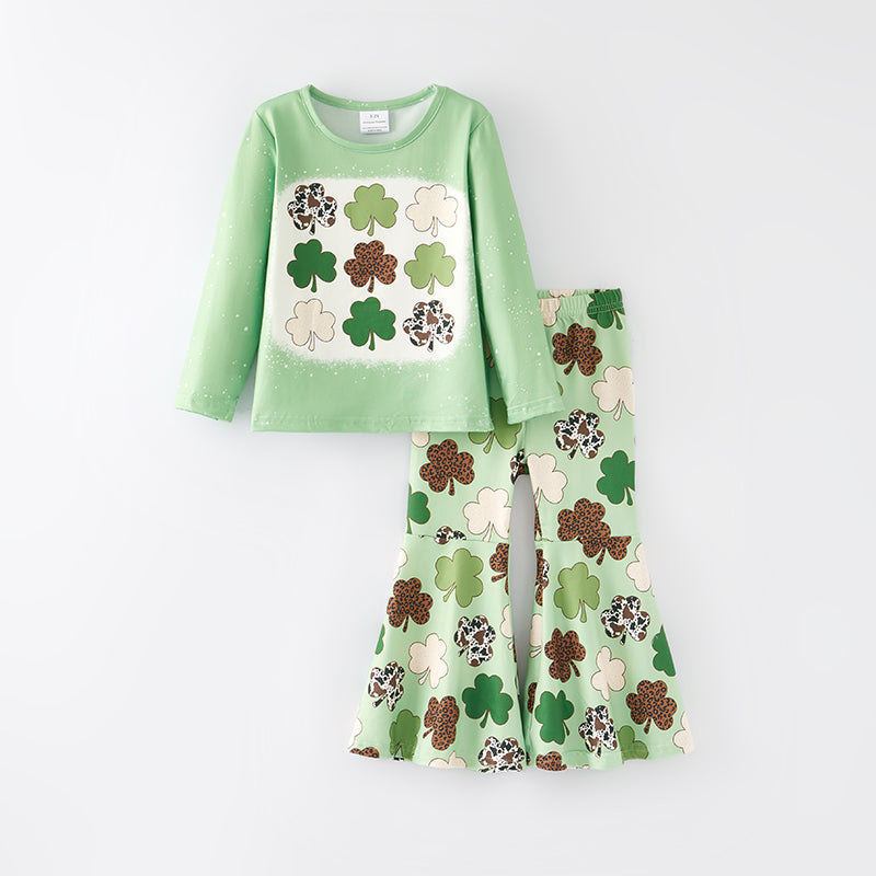 （In Stock A3-3-2）Girls St.Patrick's Day Shamrock Print Outfit Set