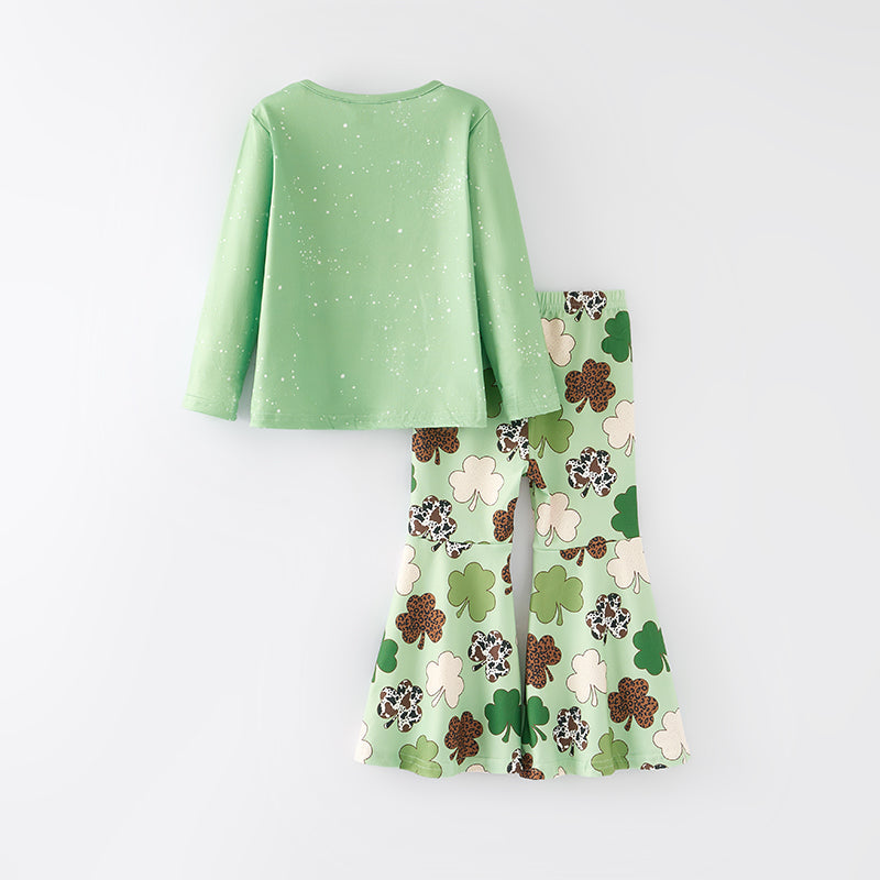 （In Stock A3-3-2）Girls St.Patrick's Day Shamrock Print Outfit Set