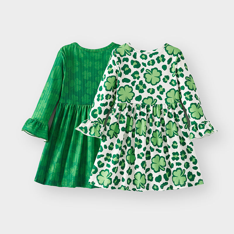 （In Stock A3-4-3）Girls St.Patrick's Day Shamrock Print Dress 2pcs