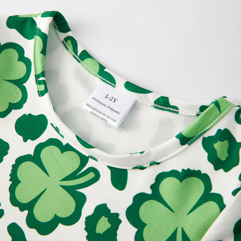 （In Stock A3-4-3）Girls St.Patrick's Day Shamrock Print Dress 2pcs