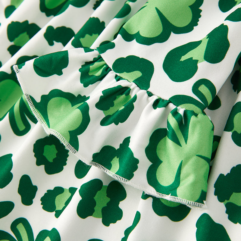 （In Stock A3-4-3）Girls St.Patrick's Day Shamrock Print Dress 2pcs