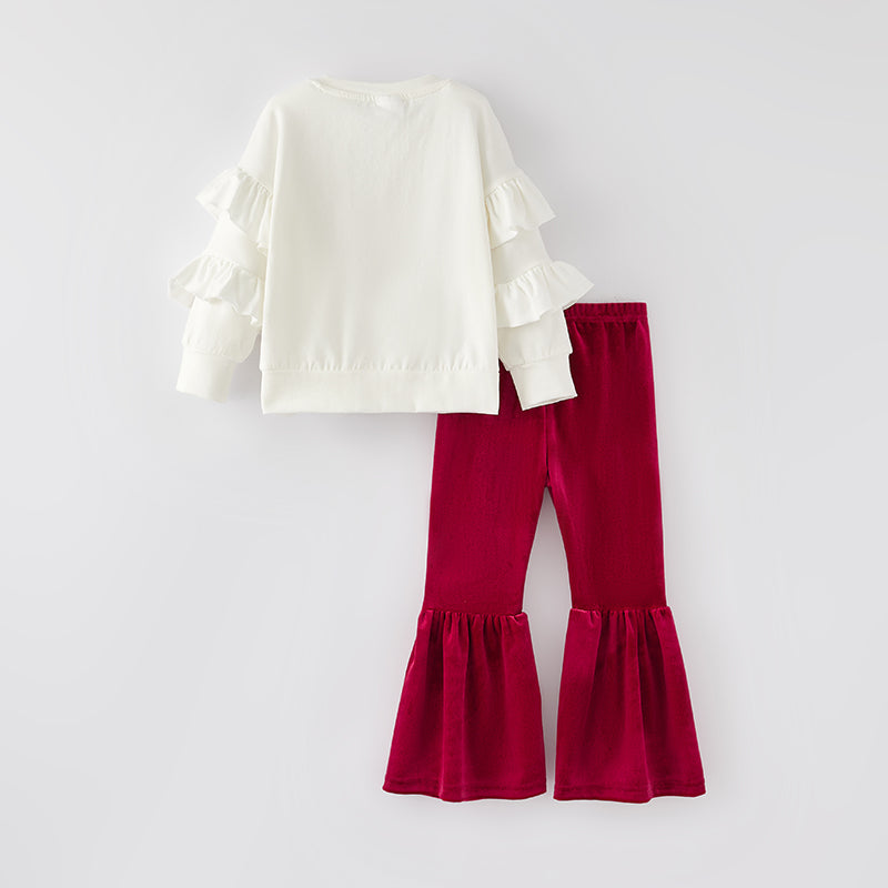 （In Stock）Girls Valentine's Day Print Top Velvet Pants Set