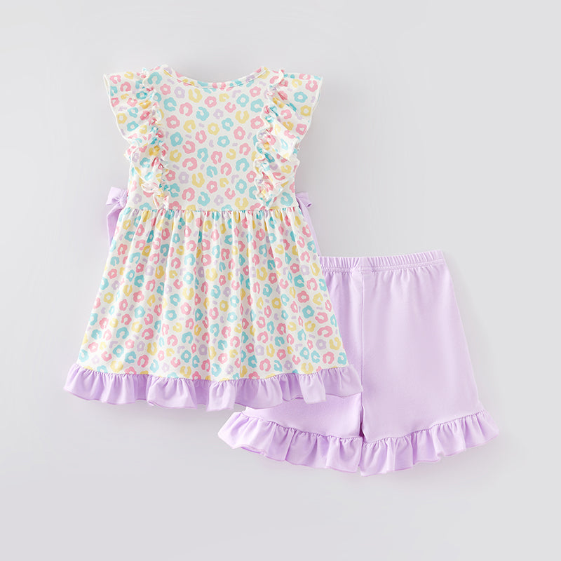 （In Stock）Girls Easter Shiny Bunny Print Shorts Set