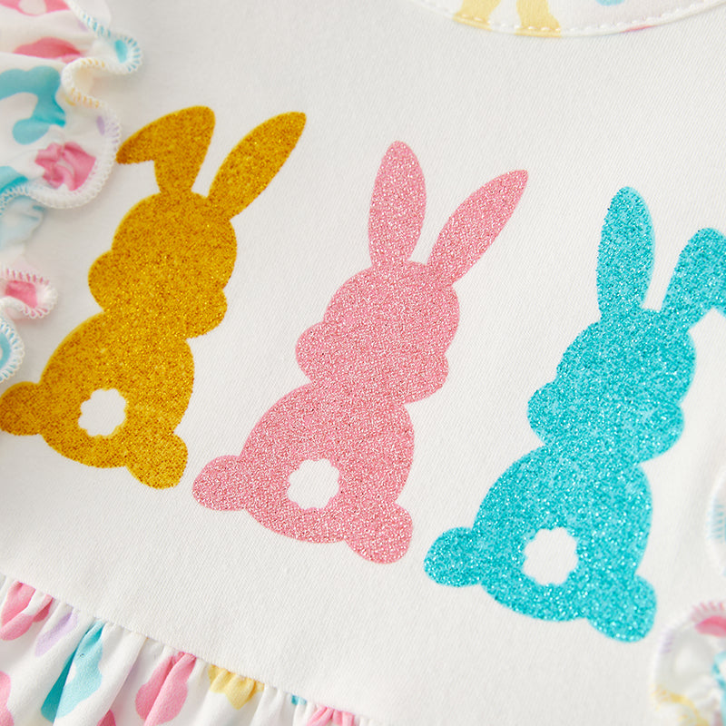 （In Stock）Girls Easter Shiny Bunny Print Dress