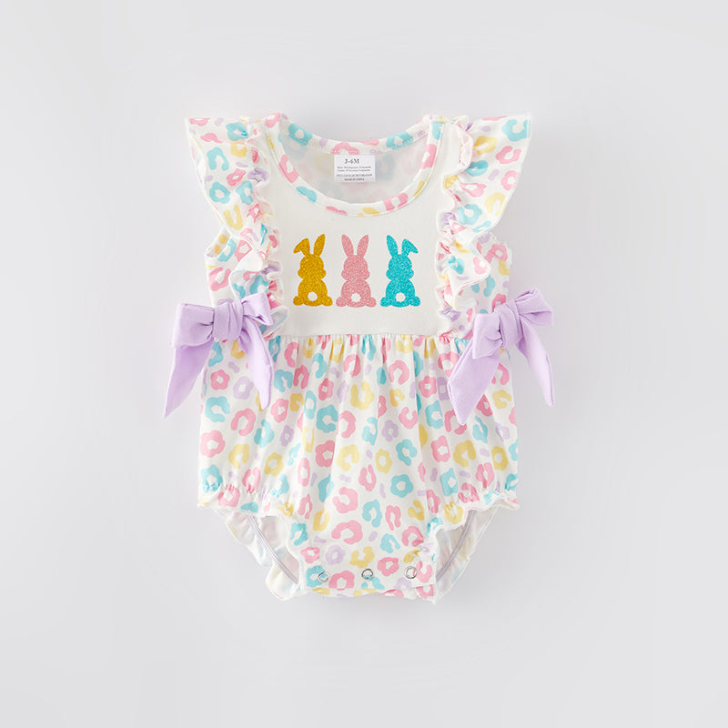 （In Stock）Baby Girls Easter Shiny Bunny Print Romper