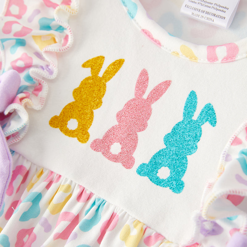 （In Stock）Baby Girls Easter Shiny Bunny Print Romper