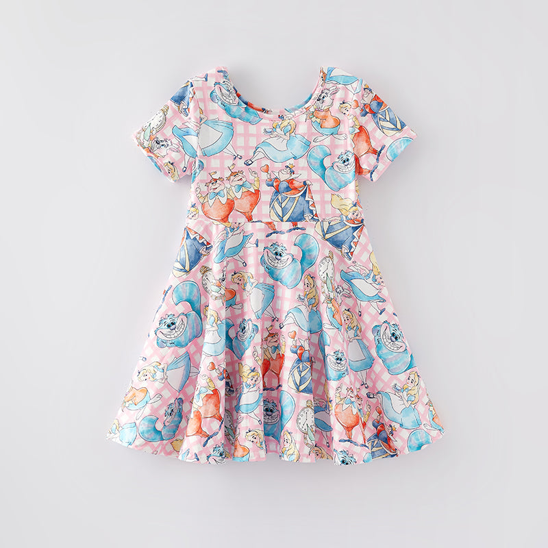 （In Stock）One Pack(4 Pieces total) Sale Girls Spring and Summer Cartoon Character Print Dress