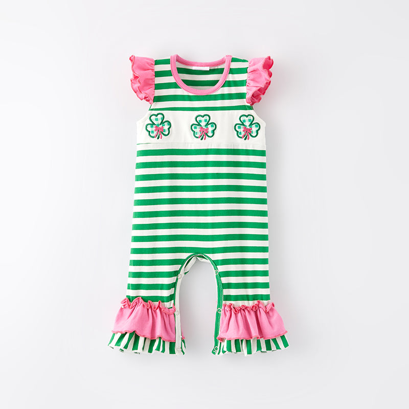 （In Stock）Toddler Girl St.Patrick's Day Shamrock Applique Romper