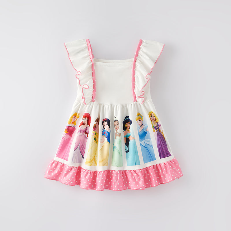 （In Stock）Girls Spring and Summer Cartoon Princess Print Dress