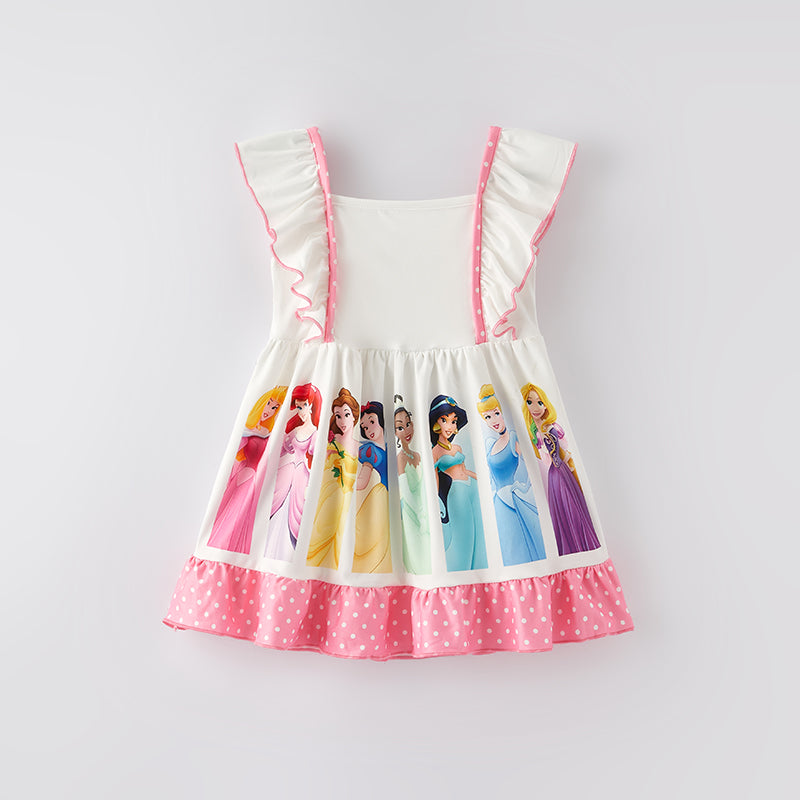 （In Stock）Girls Spring and Summer Cartoon Princess Print Dress