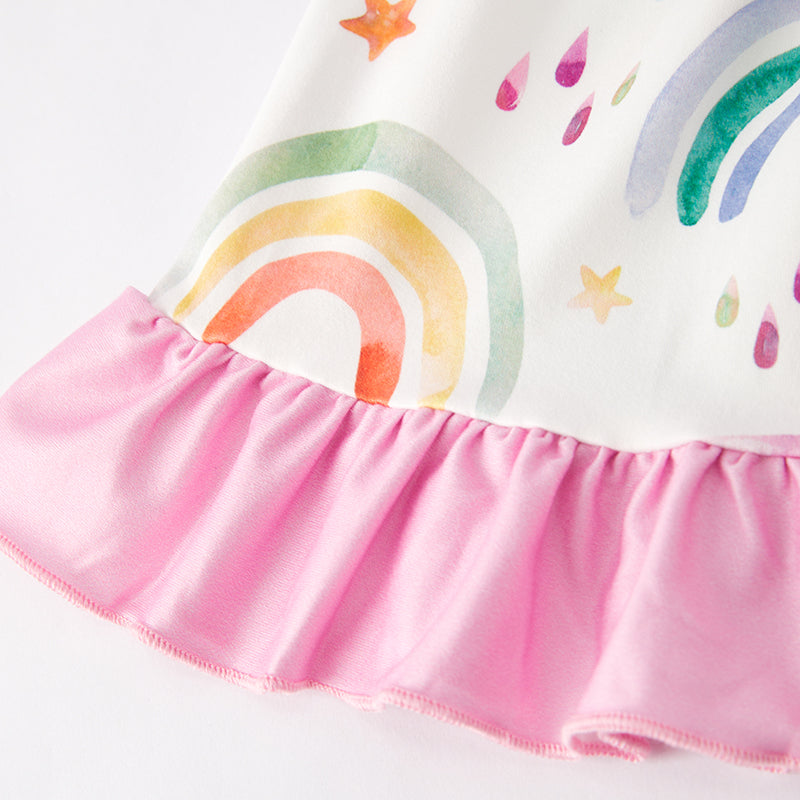 （In Stock）Girls Spring and Summer Rainbow Print Shorts Set