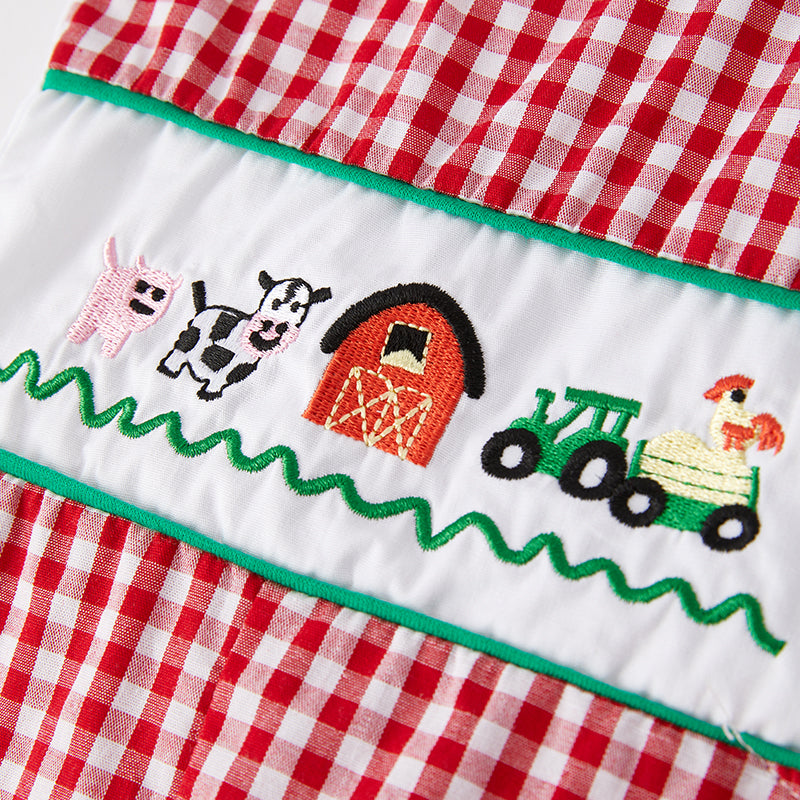 （In Stock）Toddler Boys Spring and Summer Farm Embroidery Romper