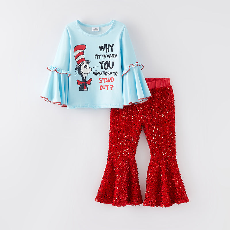 （In Stock）Girls DR SEUSS Print Sequin Velvet Pants Set