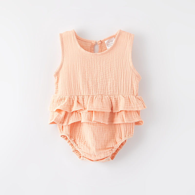 （In Stock）Toddler Girls Spring and Summer Coral Cotton Romper