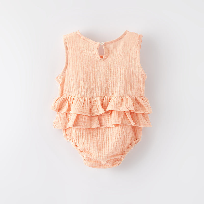 （In Stock）Toddler Girls Spring and Summer Coral Cotton Romper