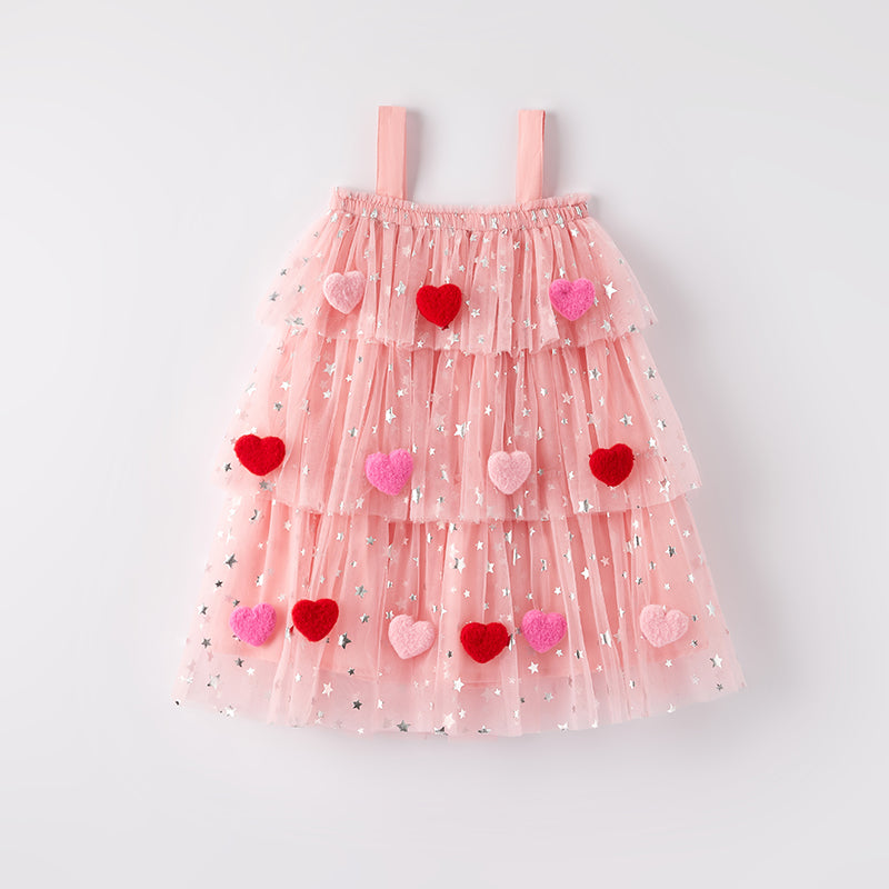 （In Stock）Girls Valentine's Day Heart Sequin Tiered Dress