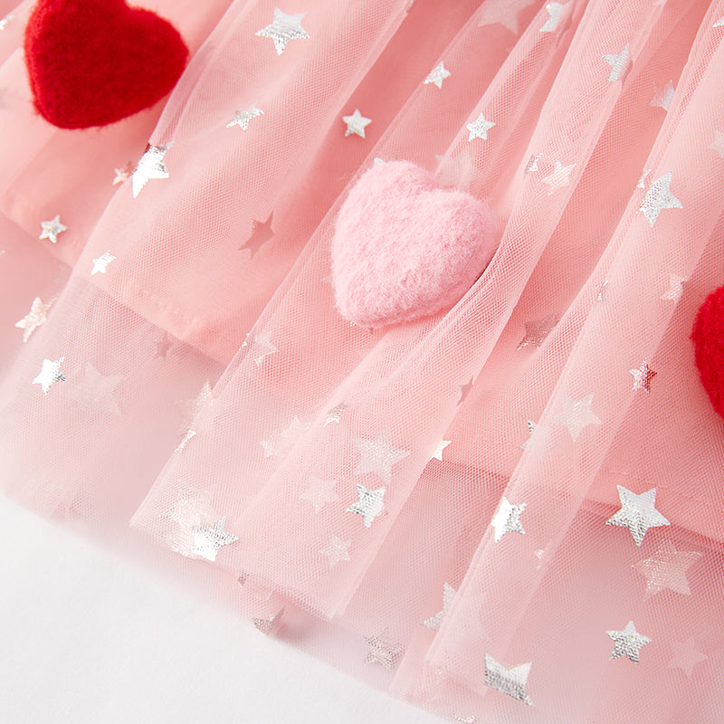 （In Stock）Girls Valentine's Day Heart Sequin Tiered Dress