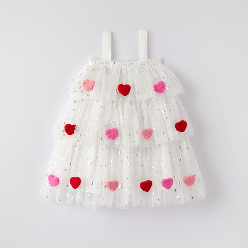 （In Stock）Girls Valentine's Day Heart Sequin Tiered Dress