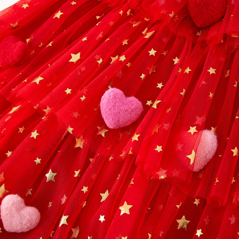 （In Stock）Girls Valentine's Day Heart Sequin Tiered Dress