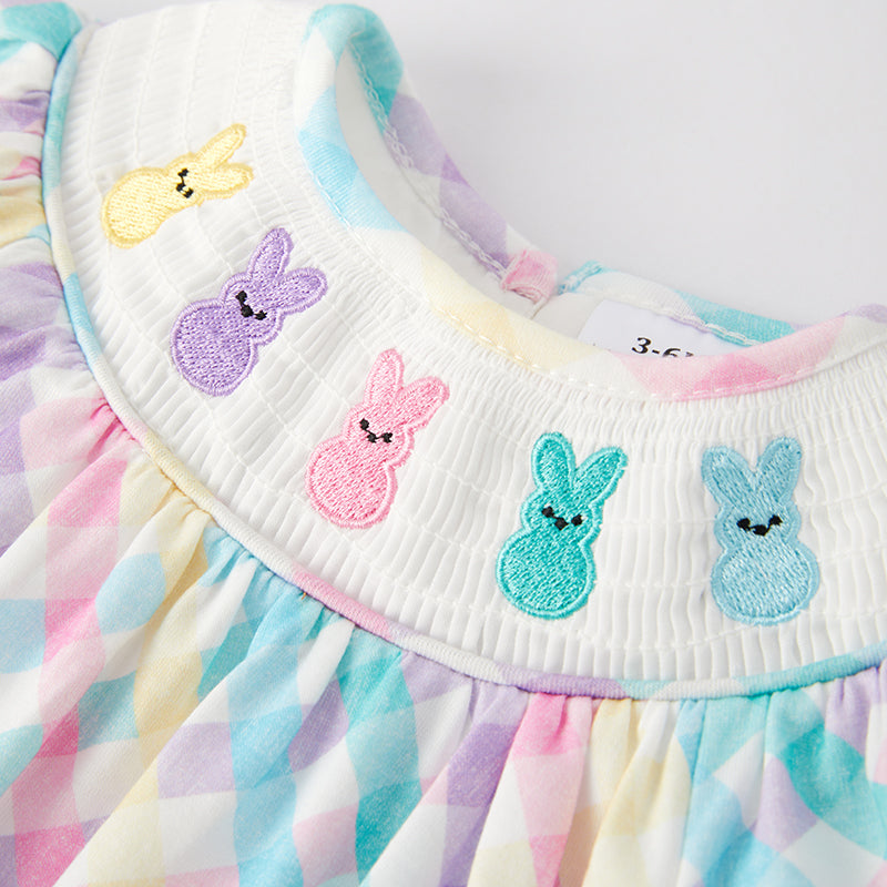 （In Stock）Toddler Girls Easter Bunny Embroidery Smocked Romper