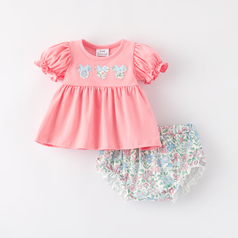 （In Stock）Toddler Girls Spring and Summer Cartoon Applique Bloomer Set