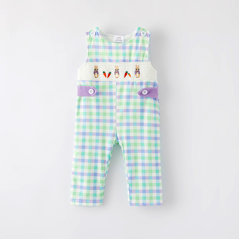 （In Stock）Toddler Boys Easter Bunny Embroidery Smocked Romper