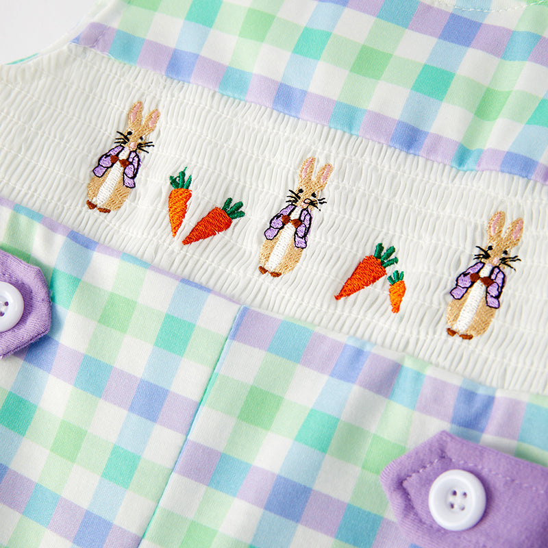 （In Stock）Toddler Boys Easter Bunny Embroidery Smocked Romper