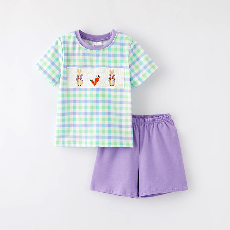 （In Stock）Boys Easter Bunny Embroidery Smocked Shorts Set