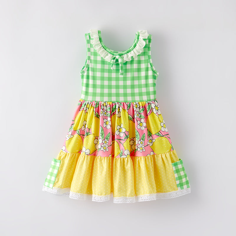 （In Stock）Girls Spring and Summer Lemon Print Dress